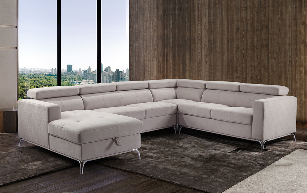 Modern Living room sofa fabric sectional sofa couch with headrest and storage