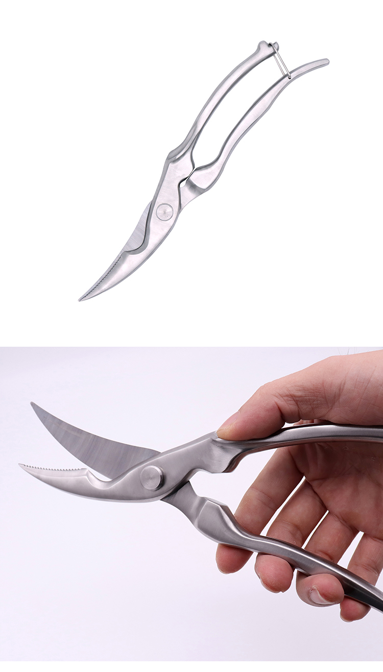 silver manual heavy duty chicken bone poultry strong cutter all stainless steel multi household kitchen scissors