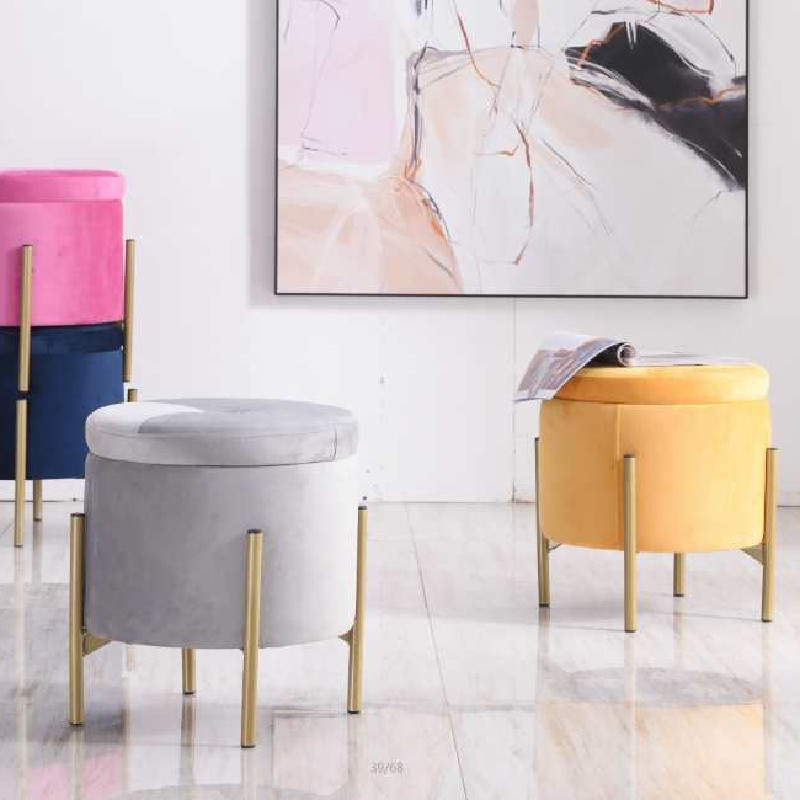 Legs Powder Coated Finish Round Storage Ottoman Chair KD Metal Home Furniture Living Room Furniture Home Stool & Ottoman Modern