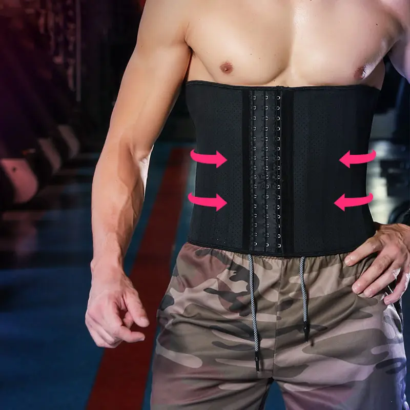 Men's Latex Black Cinta Modeladora Waist Trainer Firm Tummy Slimming Belt Waist Cincher Corset Belly Body Shaper Shapewear