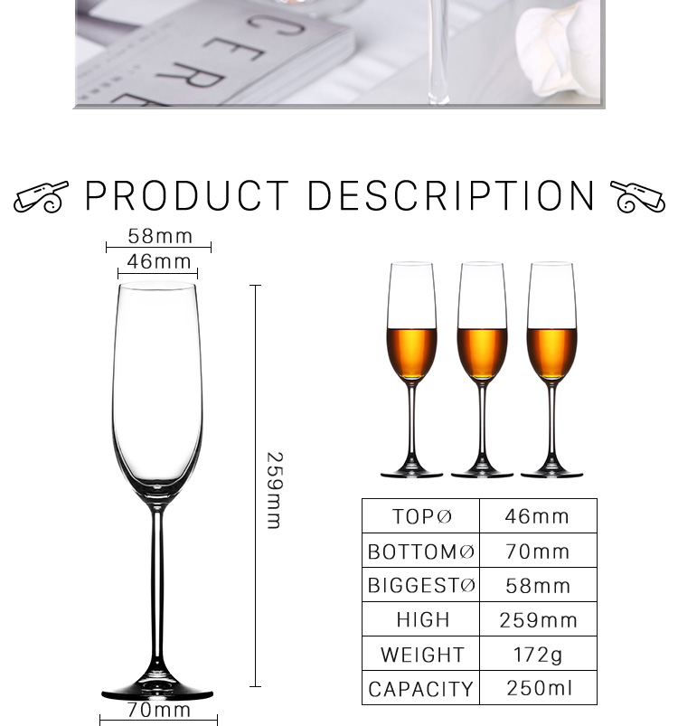 250 ml Champagne cup wine goblet glass for wedding