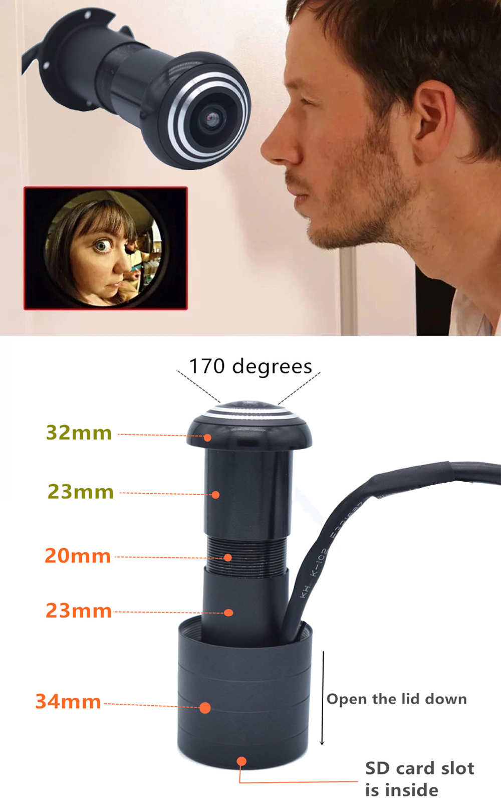 1.66MM LENS Dooreye Use Cat Eye Door Eye Hole 2MP Bullet Fish Eye IP Camera 1080P Network Technology Cam Fisheye Mini Ip Camera