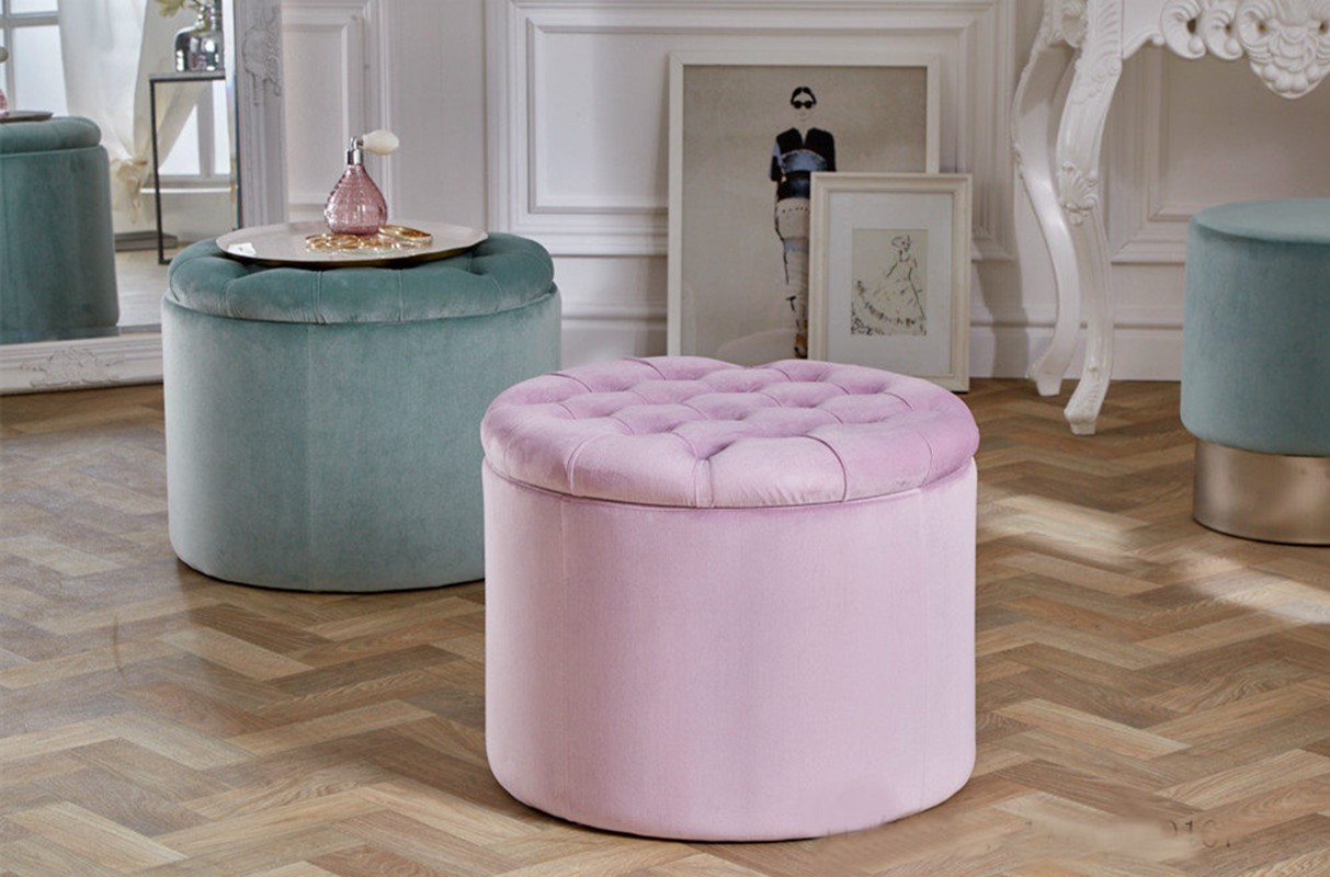 Velvet Ottoman Footstool Round Ottoman Pouf Living Room Furniture Fabric Home Furniture Home Stool & Ottoman Modern Storage