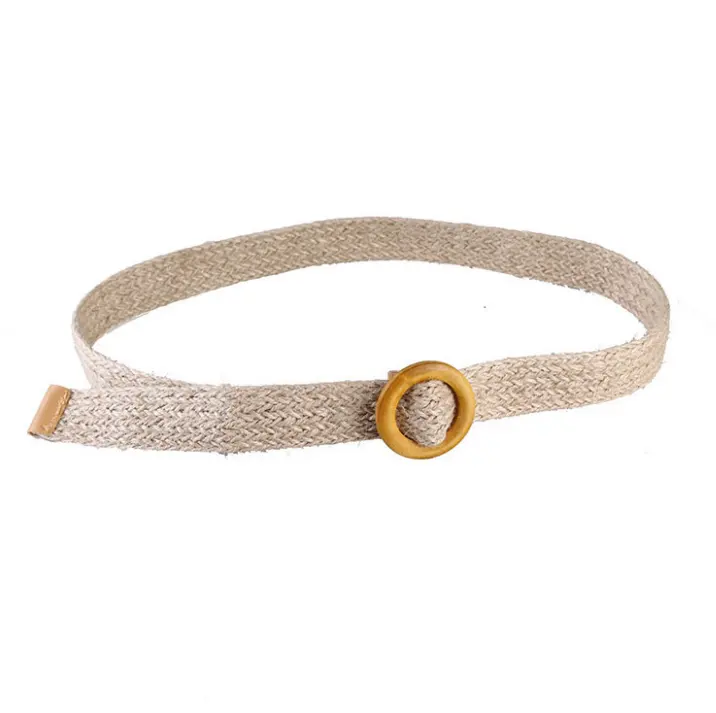Jute Braided Belt With Round Wood Buckle