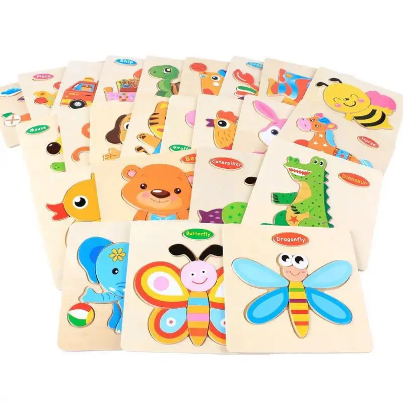 Amazon Hot Selling 3D WoodenPuzzle Cartoon Baby Kids Jigsaw Puzzle Toys Educational Wooden Puzzle