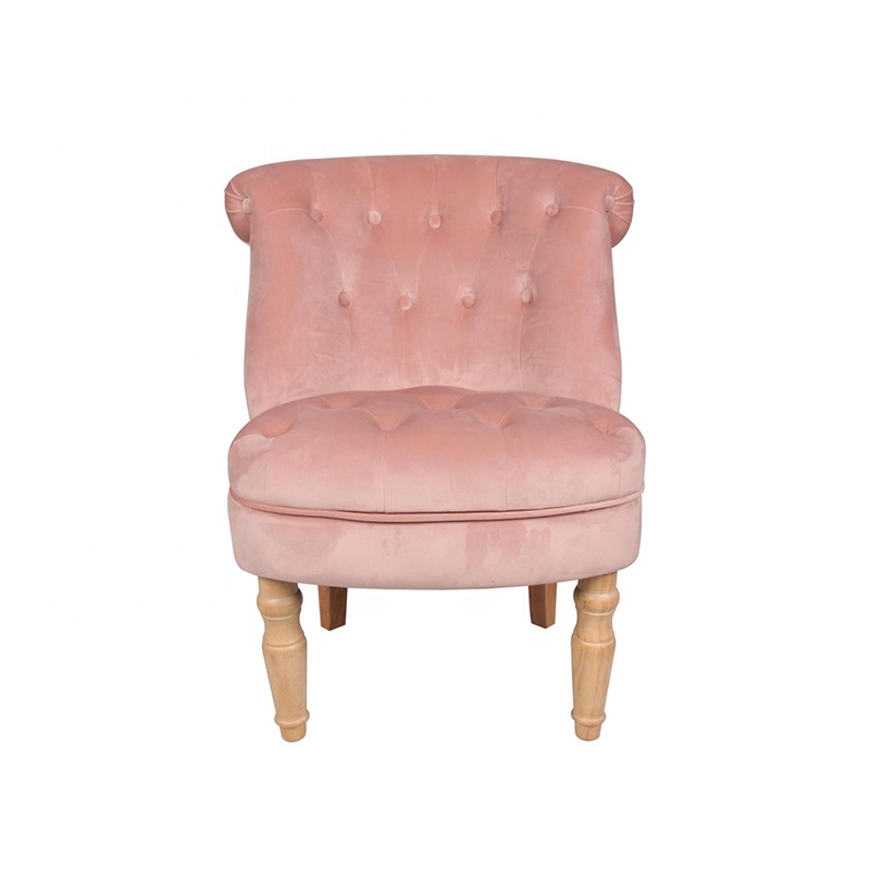 Antique Pink Velvet Accent Chair Round Seat Wooden Legs Tufted Chesterfield Accent Chair