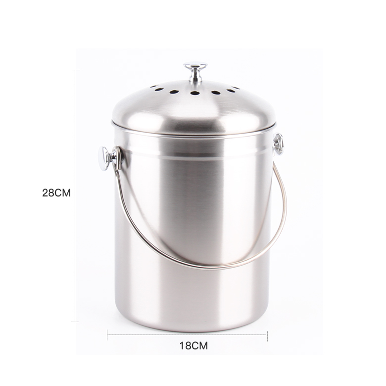 1.3Gallon Stainless steel Compost bin/Kitchen compost bin 2 Free Odor Absorbing Filters Included