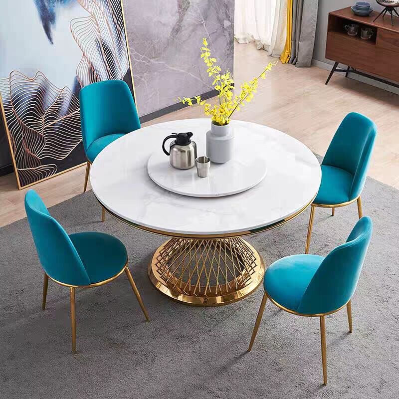 Wholesale round marble top dining table design modern royal restaurant metal leg table nest stainless steel stand