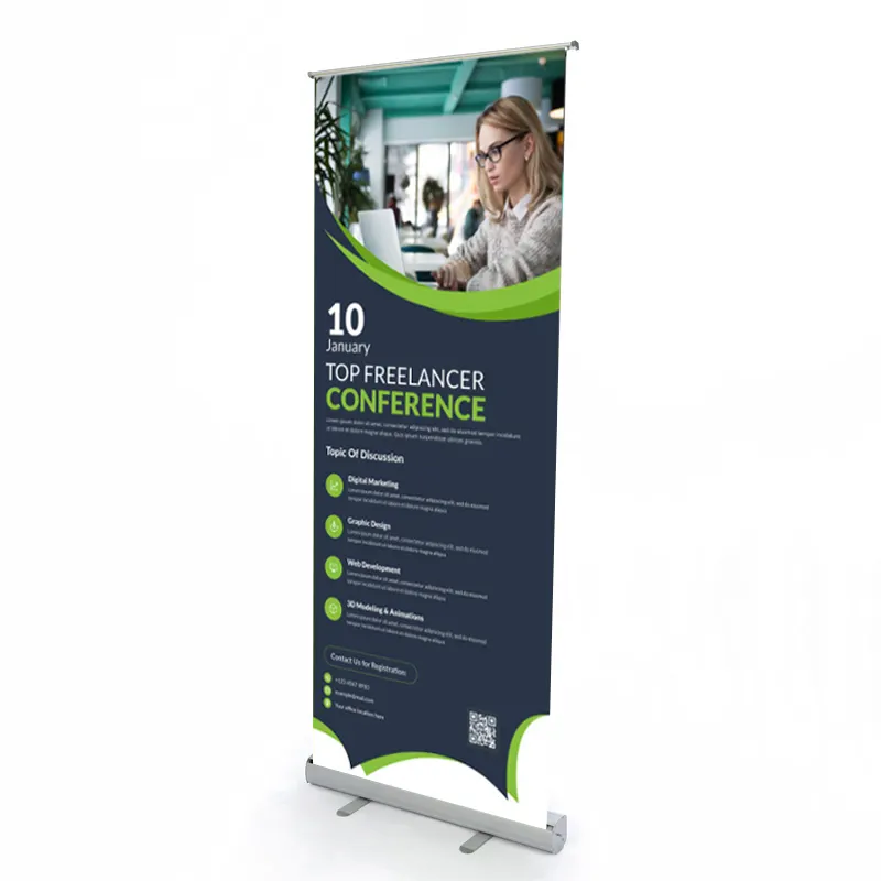Promotion Economical Retractable Aluminum Standee 80*200 Standard Size Stable Roll Up Banner stand for trade show display