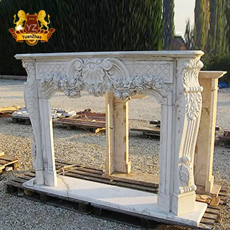 Stone Fireplace Natural Stone Classic Design European Style Hand Carved Fireplace With Marble Column For Sale