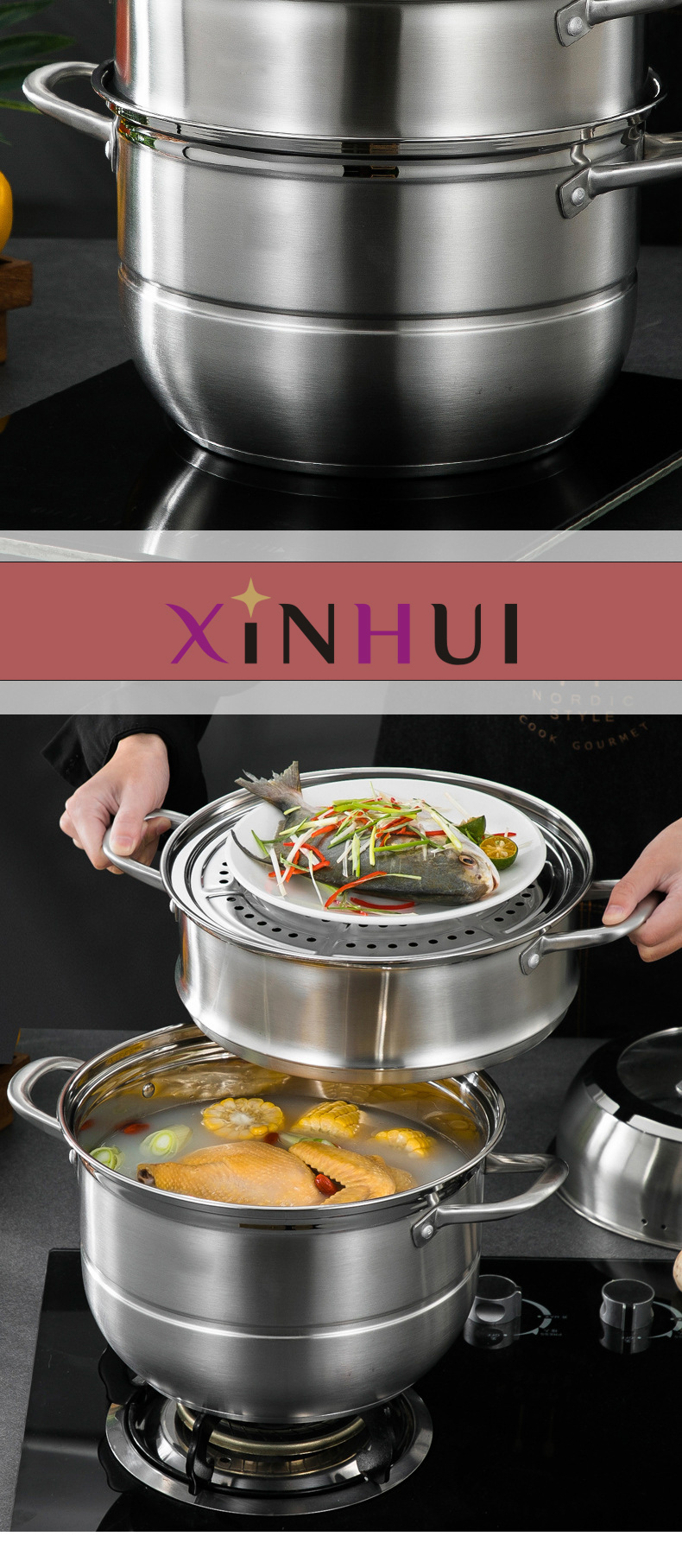 Multi cooker stainless steel pyrex glass steamer pot food steamer induction