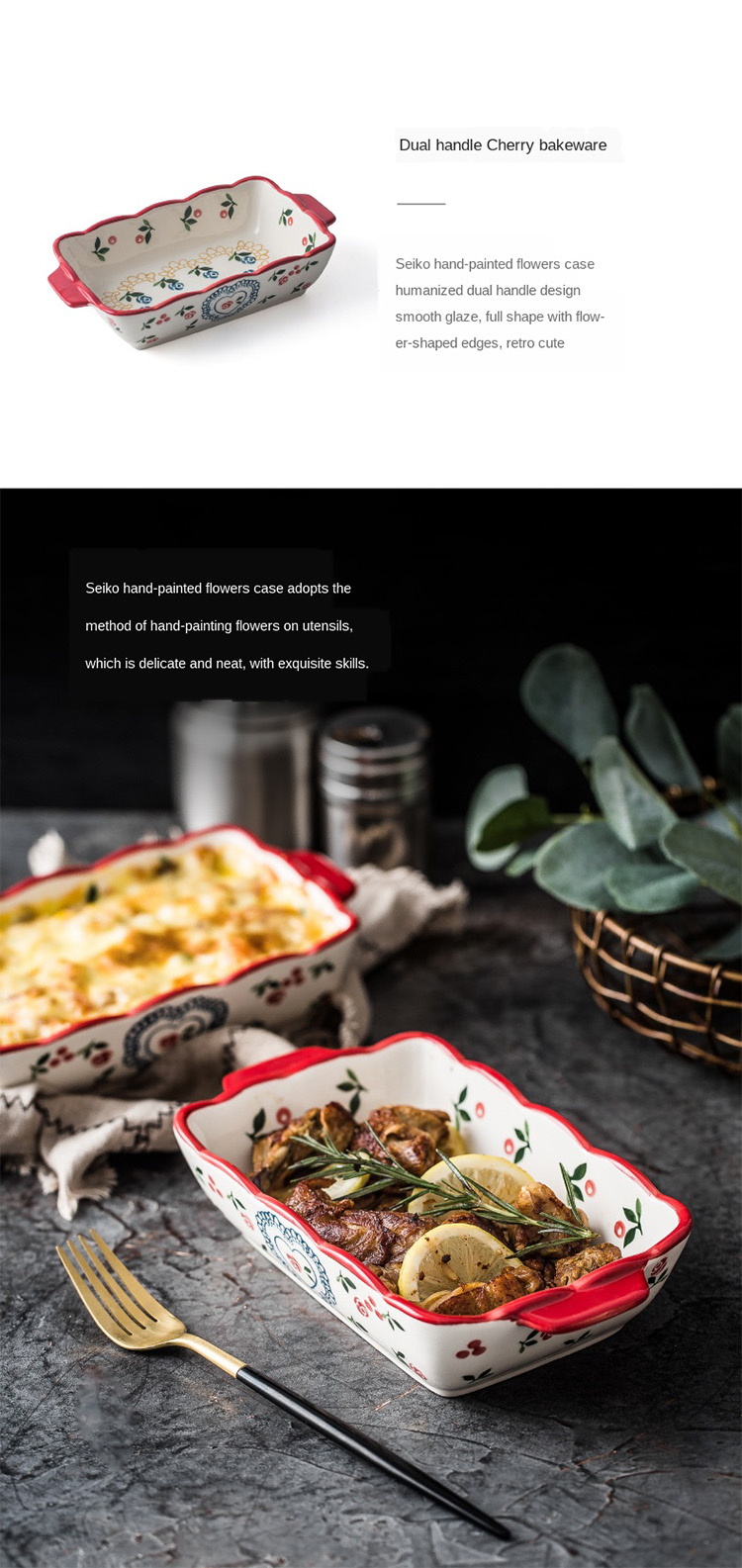Elegant Nordic Restaurant Ceramic Baking Pan Dish With Rectangle Round Shaped Bakeware