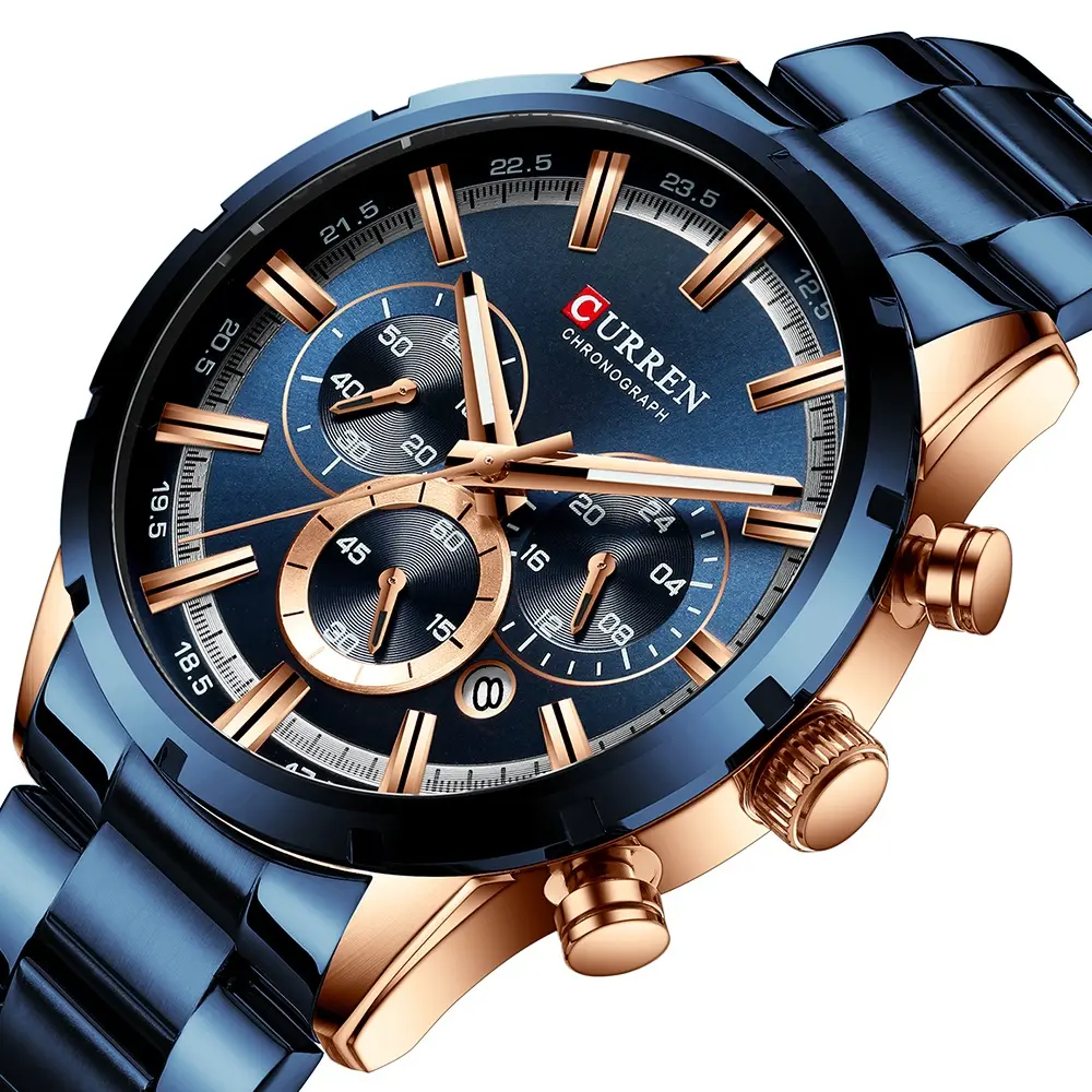 CURREN 8355 New Mens Watches Stainless Steel Top Brand Luxury Sports Chronograph Quartz Watches Men Wrist Relogio Masculino