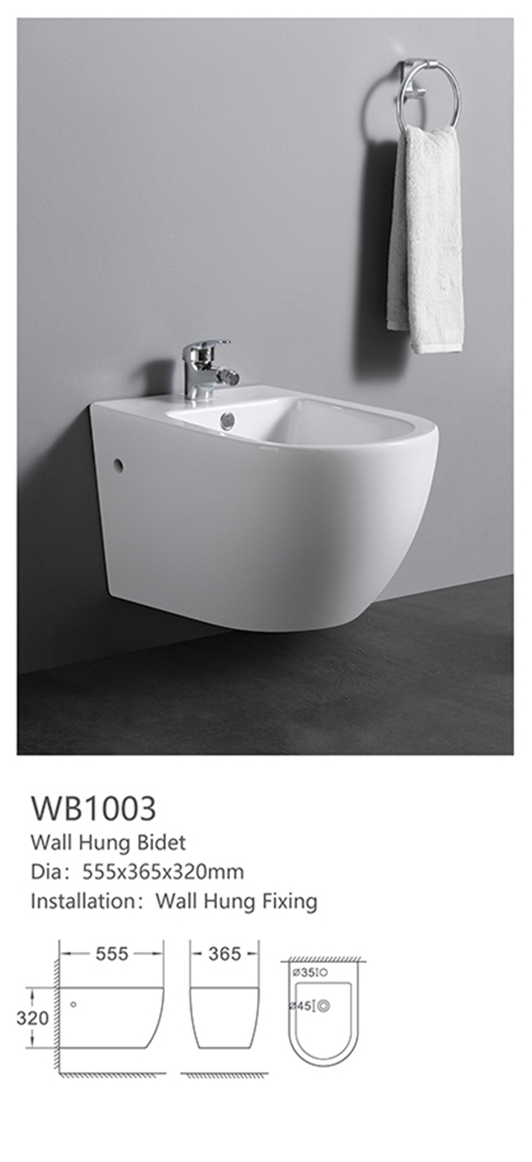 WB1003 China factory new design wall mounted porcelain bidet for hotel