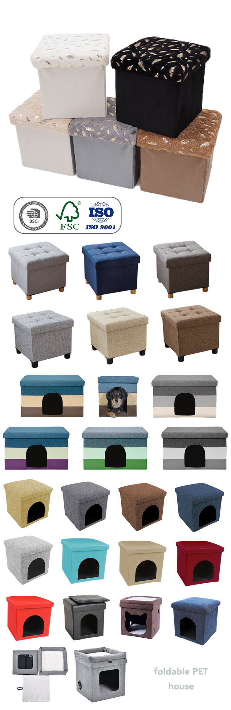 manufacture directly foldable storage ottoman and new folding storage stool footstool