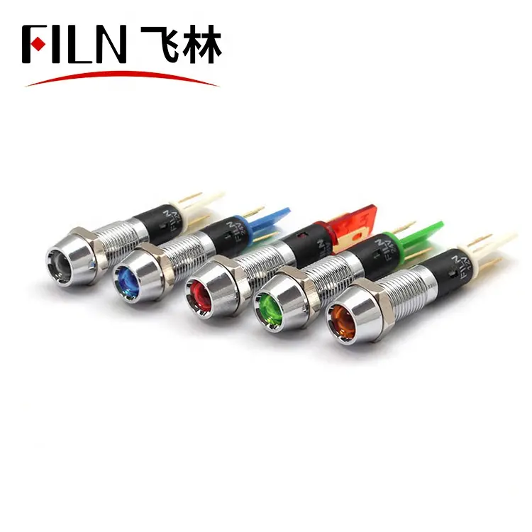 FILN 8mm Metal Concave Head Solder Pin Signal Lamp Red Green Blue Yellow Color Led 12V 110V 220V Indicator Light