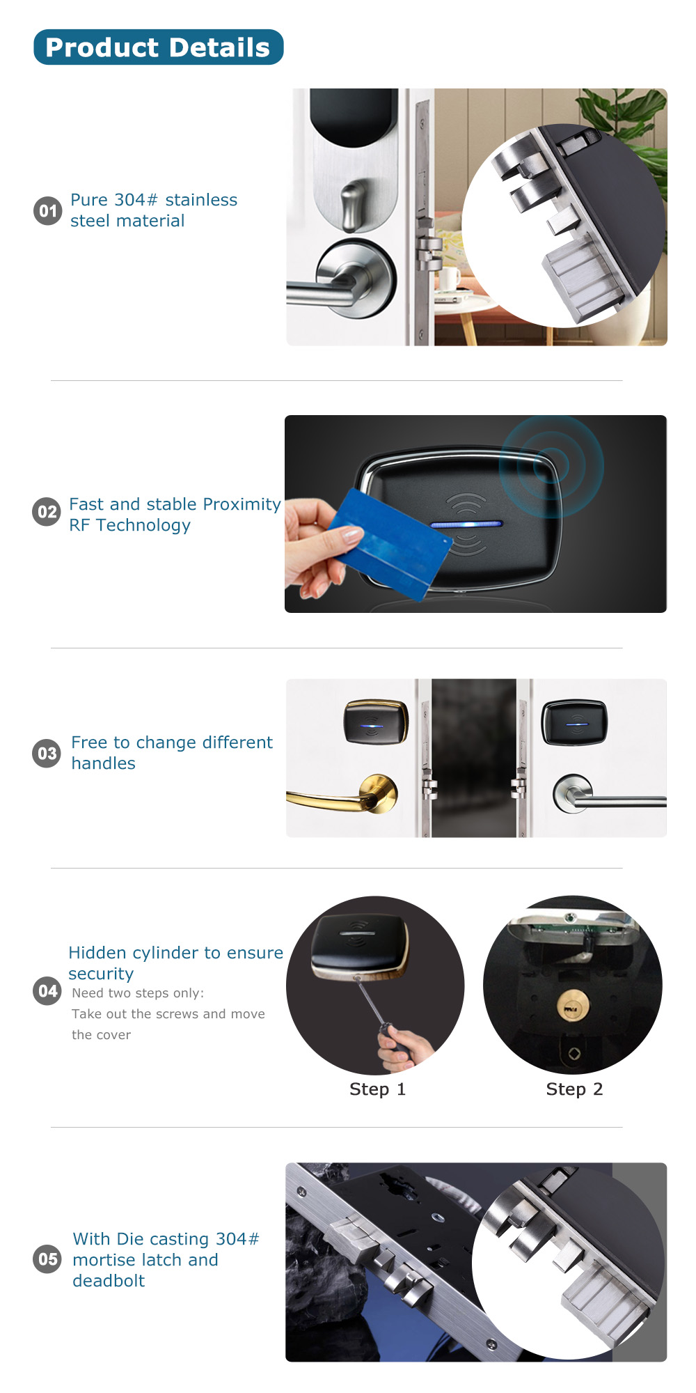 smart rfid hotel lock system rf card electronic door handle hotel lock door