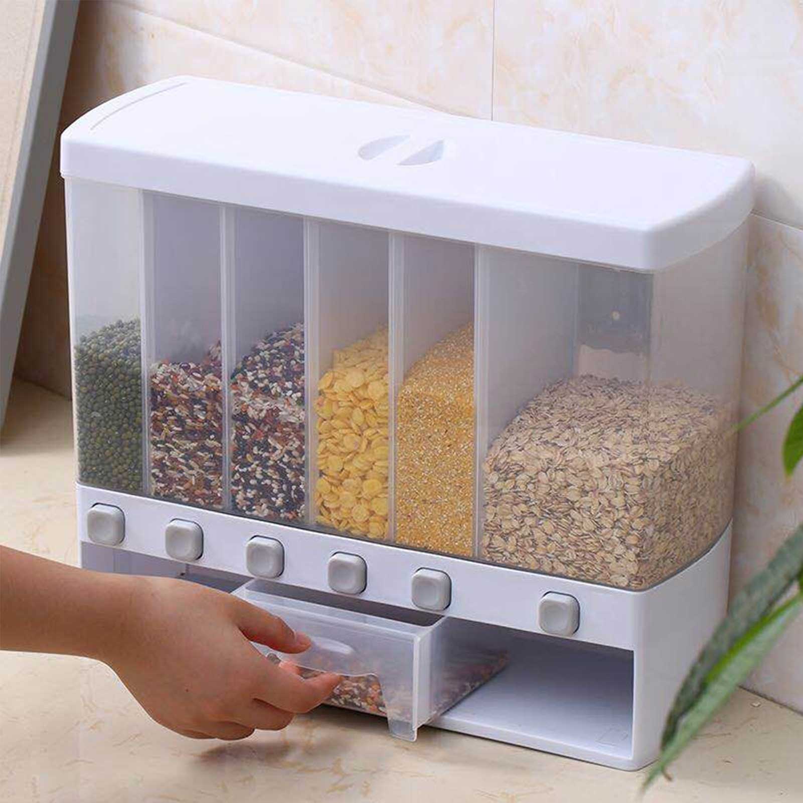 Dispensador De Alimentos Secos Dispensador De Alimentos Montado En La Pared De 6 Rejillas Dispensadores De Cereales Recipiente De Almacenamiento De Alimentos Tanque De Almacenamiento De Cocina para