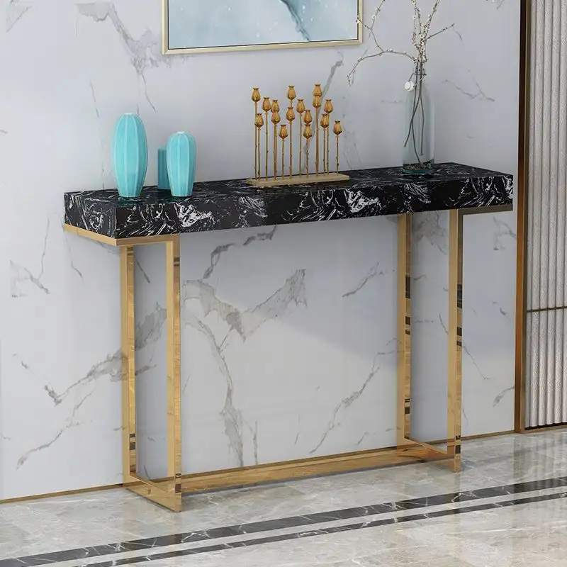 European Style Marble Porch Table Modern Minimalist New Chinese Style Porch Table Light Luxury Stainless Steel Shelf