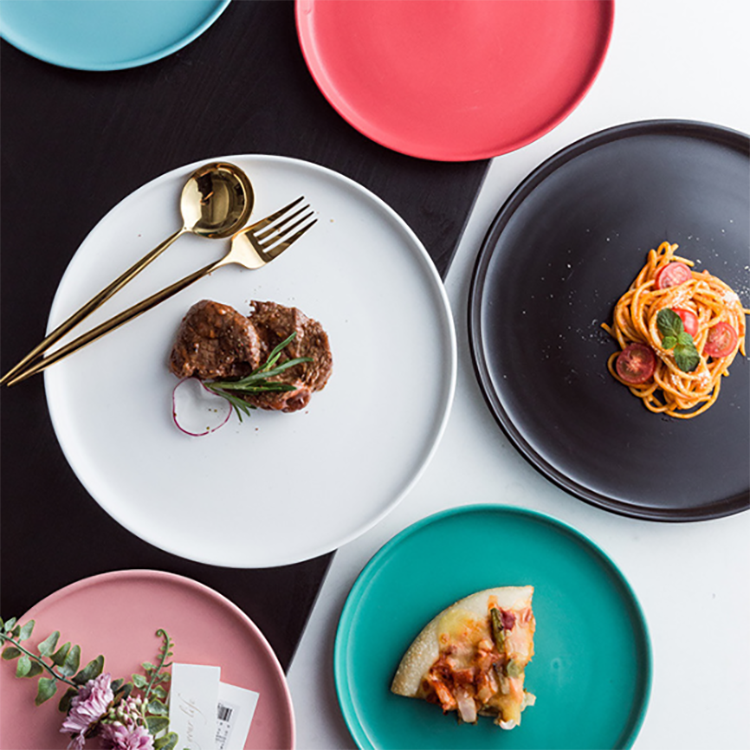 Wholesale Black Porcelain Nordic Restaurant Matte Plates Dishes Ceramic Dinner Plate For Wedding