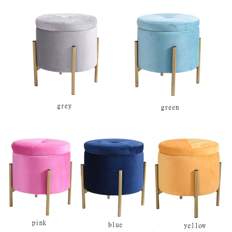 Legs Powder Coated Finish Round Storage Ottoman Chair KD Metal Home Furniture Living Room Furniture Home Stool & Ottoman Modern