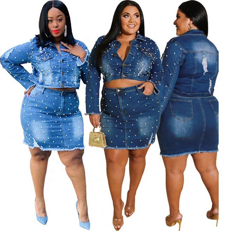 2 piece blue jean skirt set