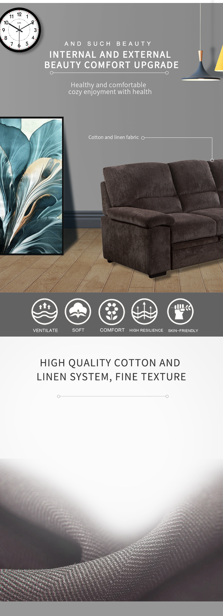 l shape fabric sofa bed for living room corner sectional sofa bed cum ottoman with storage