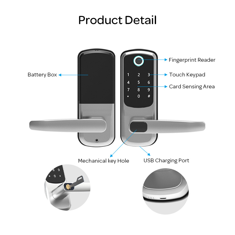 Safety Electric APP Fingerprint Card Code Combination Smart Door Lock with Touch-Screen Keypad