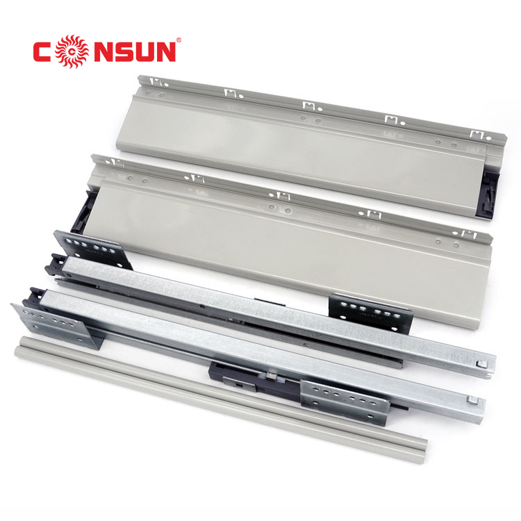 CONSUN Metal box kitchen cabinet soft close drawer slides (with one bar)