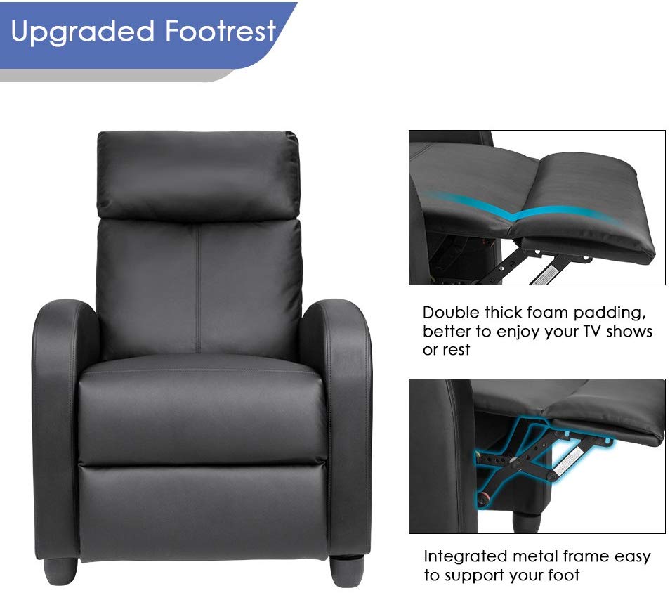 Black Leather Push Back Reclining Chair, High Quality Reclining Chair Best Selling Leather Recliner Club Chair