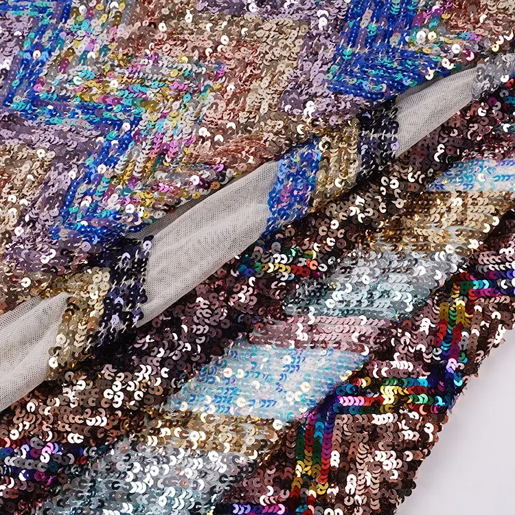 rongbao beautiful textile colorful embroidery sequin fabrics for party dress