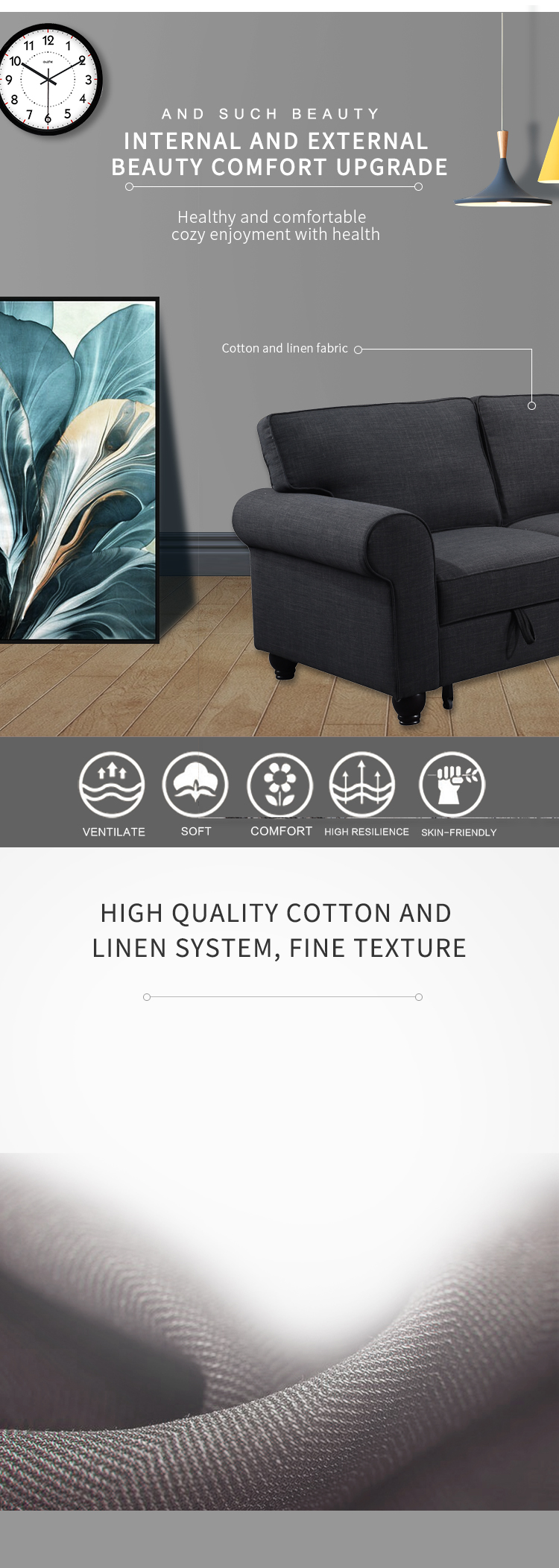 fabric l shape sofa cum bed high quality corner sofa bed factory wholesale