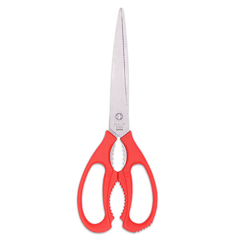 home kitchen cheap red plastic handle soft grip stainless steel sharp durable barbecue scissors