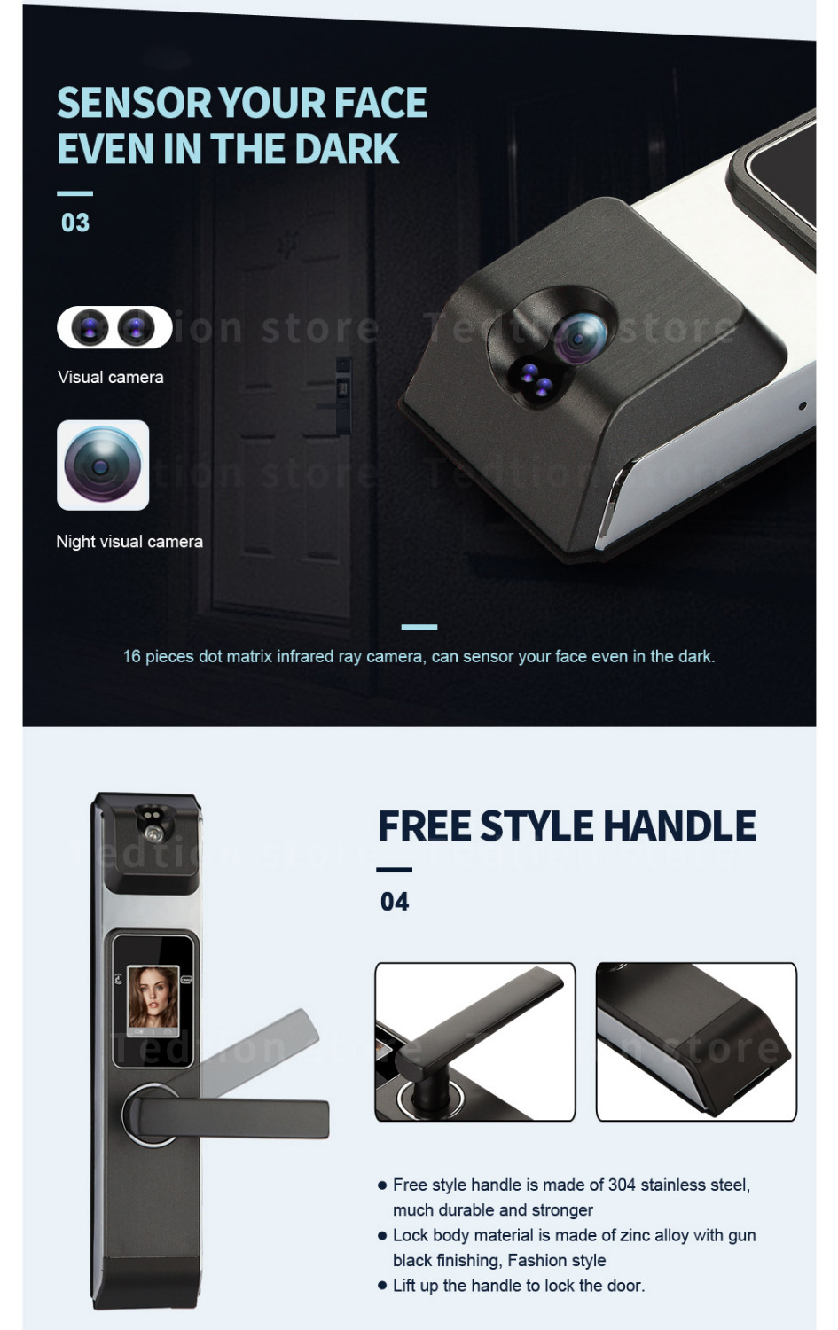 Security Intelligent Push Pull Digital Smart Face Lock with Eye Camera Scanner