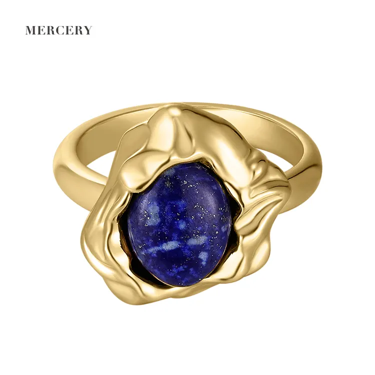 18k Yellow Gold Plated Ring Natural Gemstone Ring Lapis Lazuli Ring Rough Stone Ring Fashion Ring Brass Ring Stackable Ring