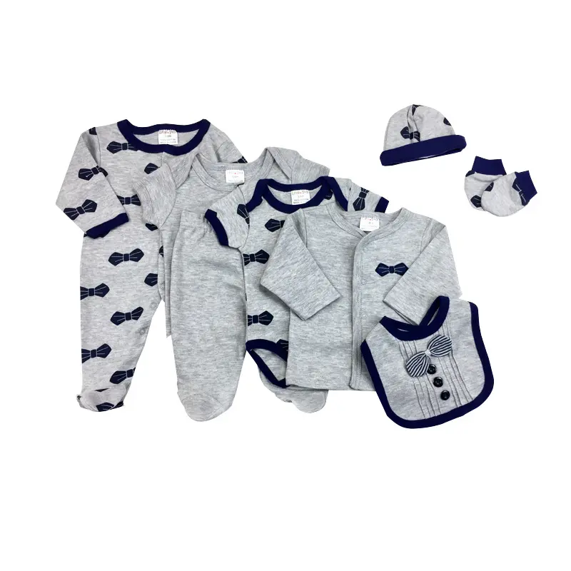 Organic cotton newborn 8-pieces set romper mittens socks hat bibs set gift baby clothes