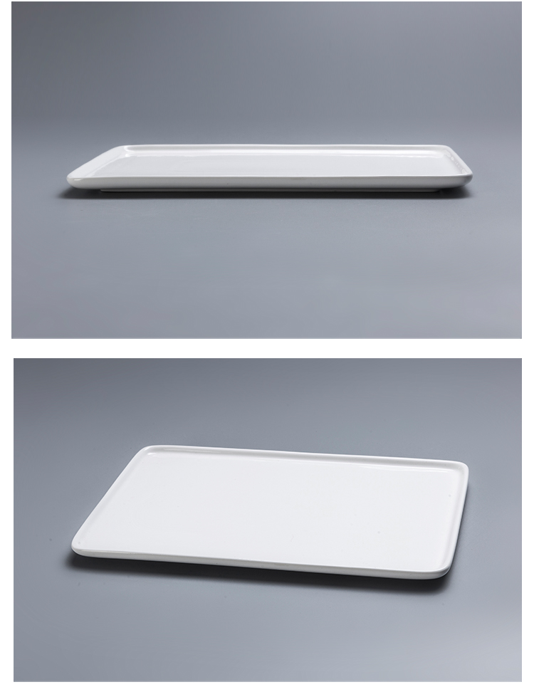 Stock Rectangular Flat Ceramic Sushi Dessert Plate Dish White