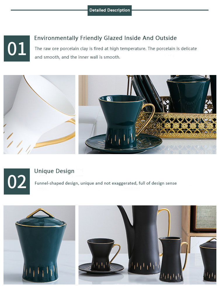 European Style Color Glaze Gold Line Afternoon Tea Black Tea Scented Tea Coffee Pot Set