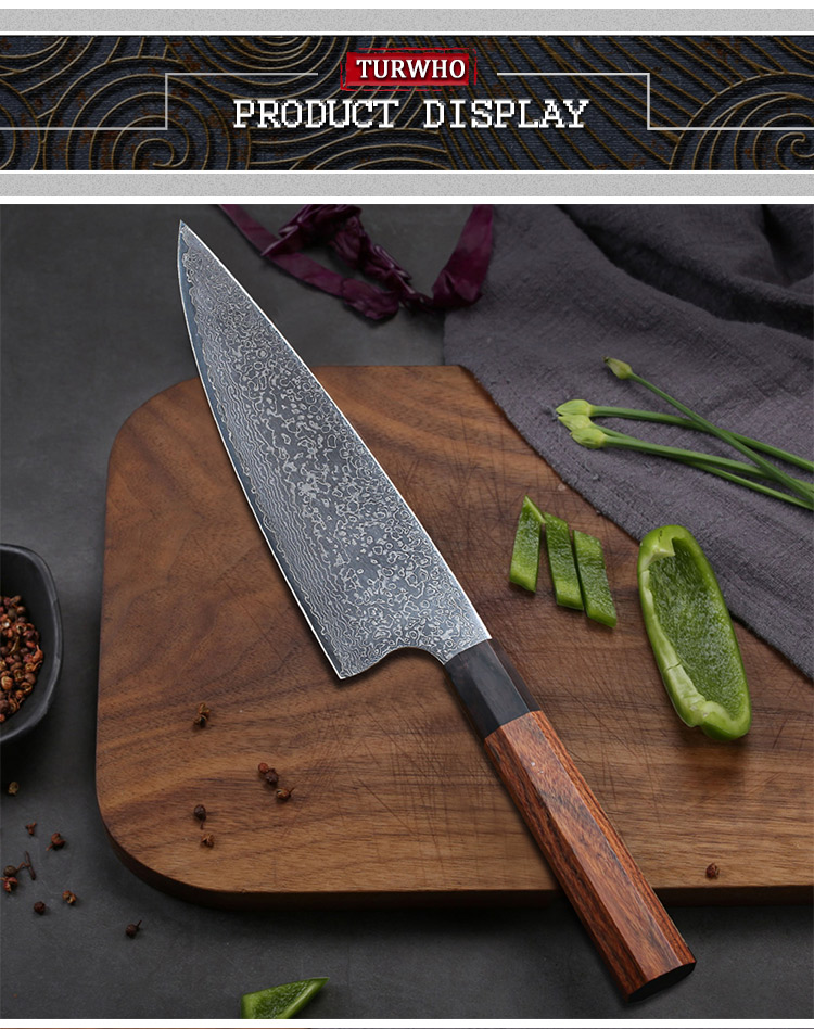 High Carbon Damascus Chef Knife with Rosewood Handle