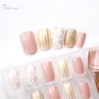 24pcs Factory Nude & Golden Glitter Flower High Quality False Nails Girl ABS Material Press on Artificial Nail