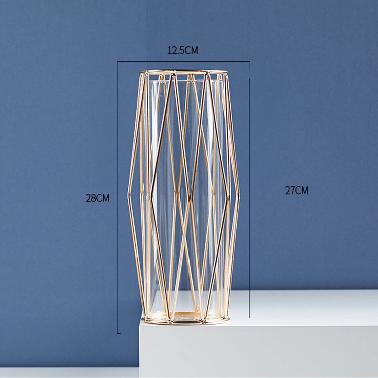 China Wholesale Creative Clear Glass Flower Vase Geometric Gold Vase