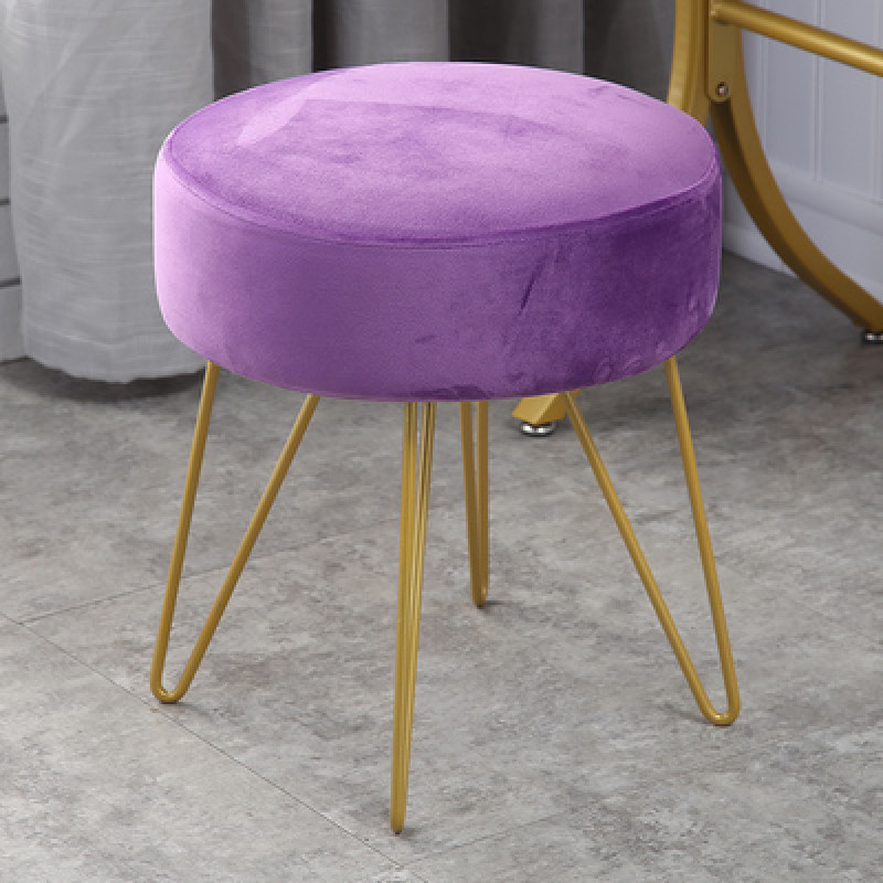 Modern Round Velvet Upholstered Ottoman Stool With Gold Base