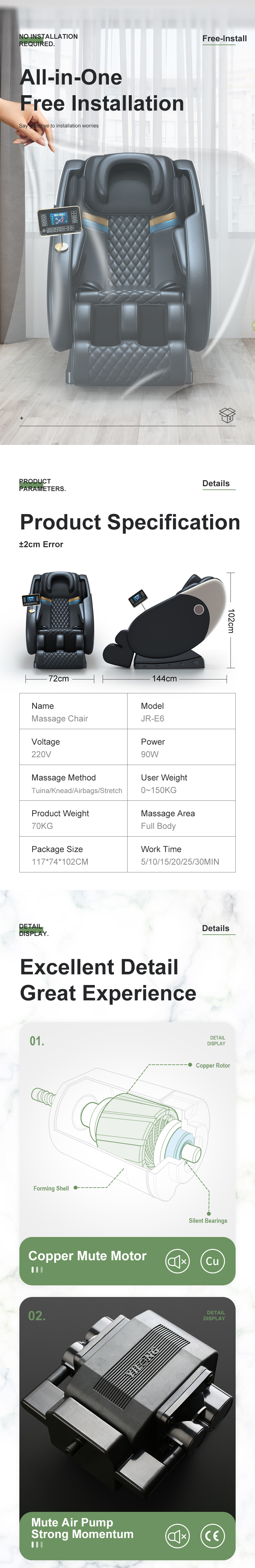 Jare E6 New Design Hot Sales Factory Price With Zero Gravity Chairs Shiatsu Massager Full Body Electric Cheap Massage Chair