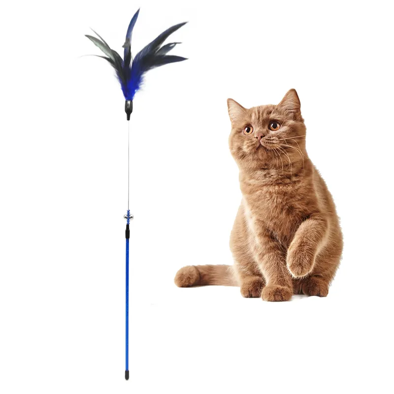 Оптовая продажа, Красочные интерактивные игрушки для котят, палочка с перьями для кошек