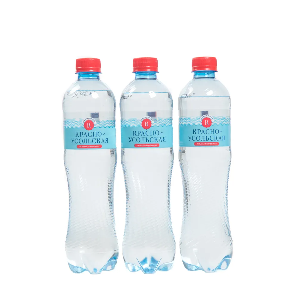 Drinking water from underground springs, purified, of first category. Krasnousolskaya, carbonated. Volume of 0.6 l.