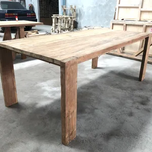 Natural old teak dining table with regular legs