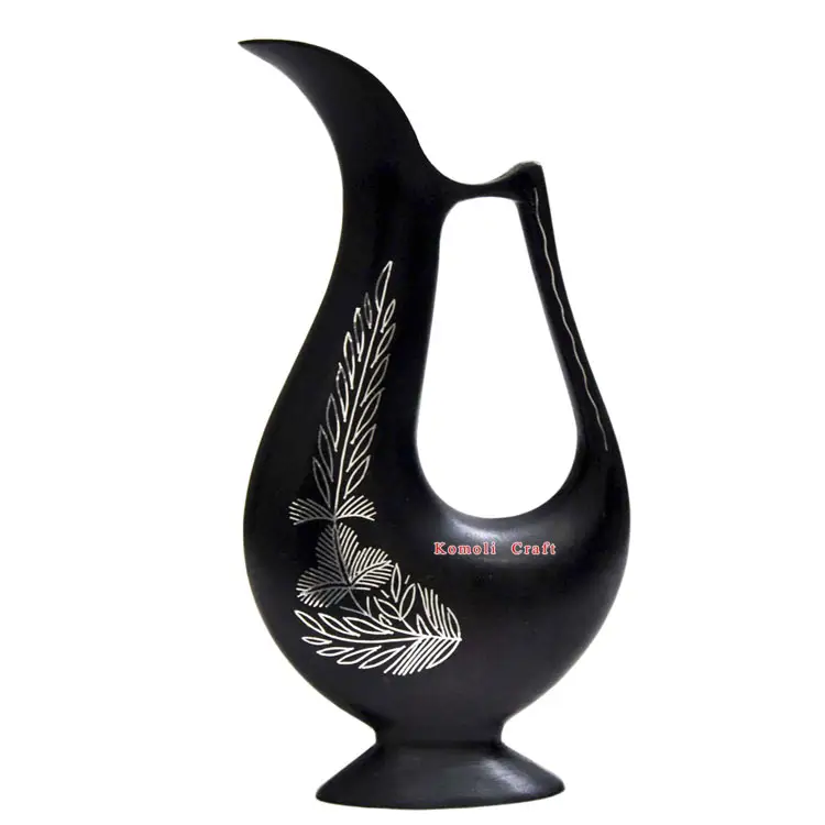 Antique style silver engraved black metal antique single flower vase handmade designs