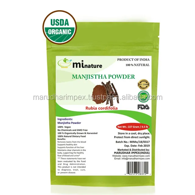 Mi Nature Manjistha Powder (USDA Organic) 227 gram / 0.5 lb