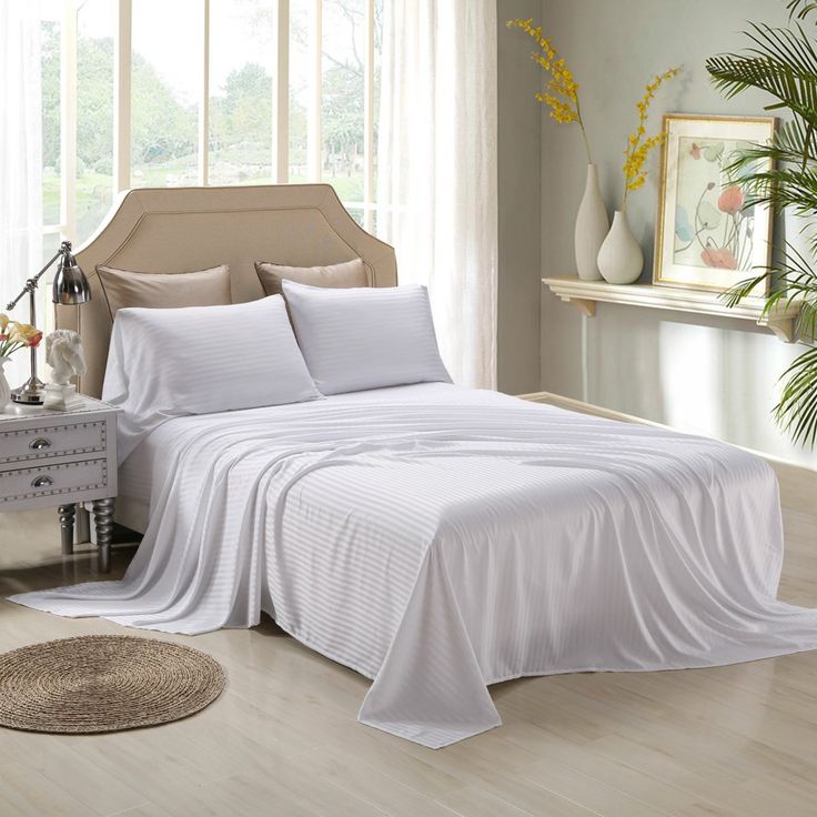 Wholesale Cotton Satin Stripe White Hotel Linen Bed Sheets Flat Sheet Manufacturers In China