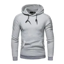 solid color pleated sleeve long fleece hoodie